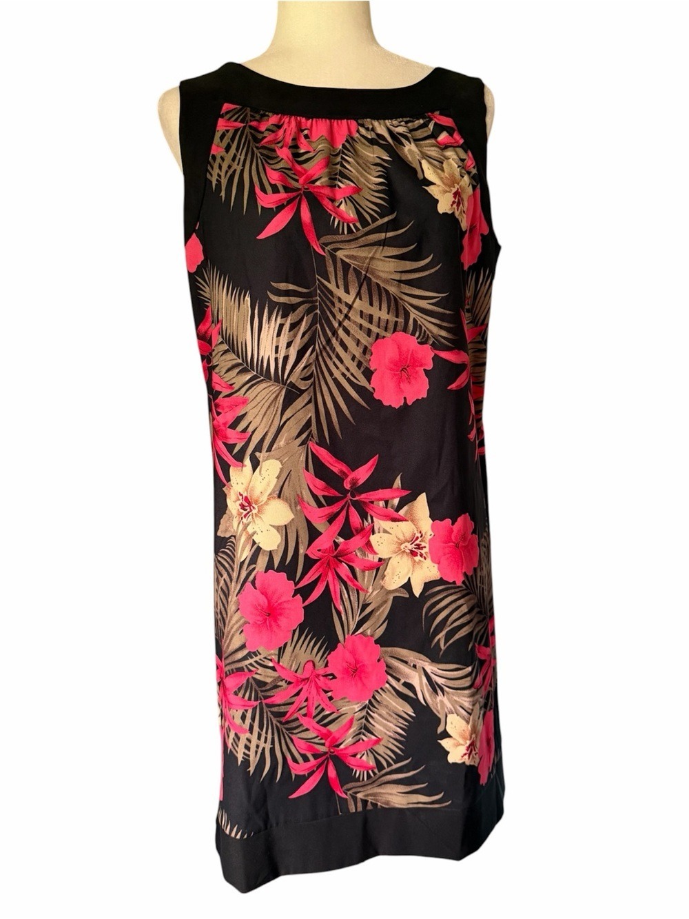 AB Studio Black Midi Dress with Pink & Cream Floral Print Panel